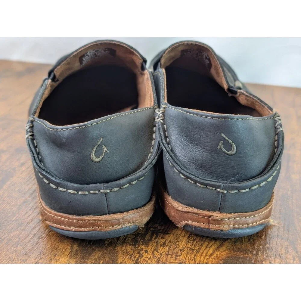 OLUKAI Moloa Men's Leather Nubuck Sz 11 Slip On Shoes 10128-4033 Black